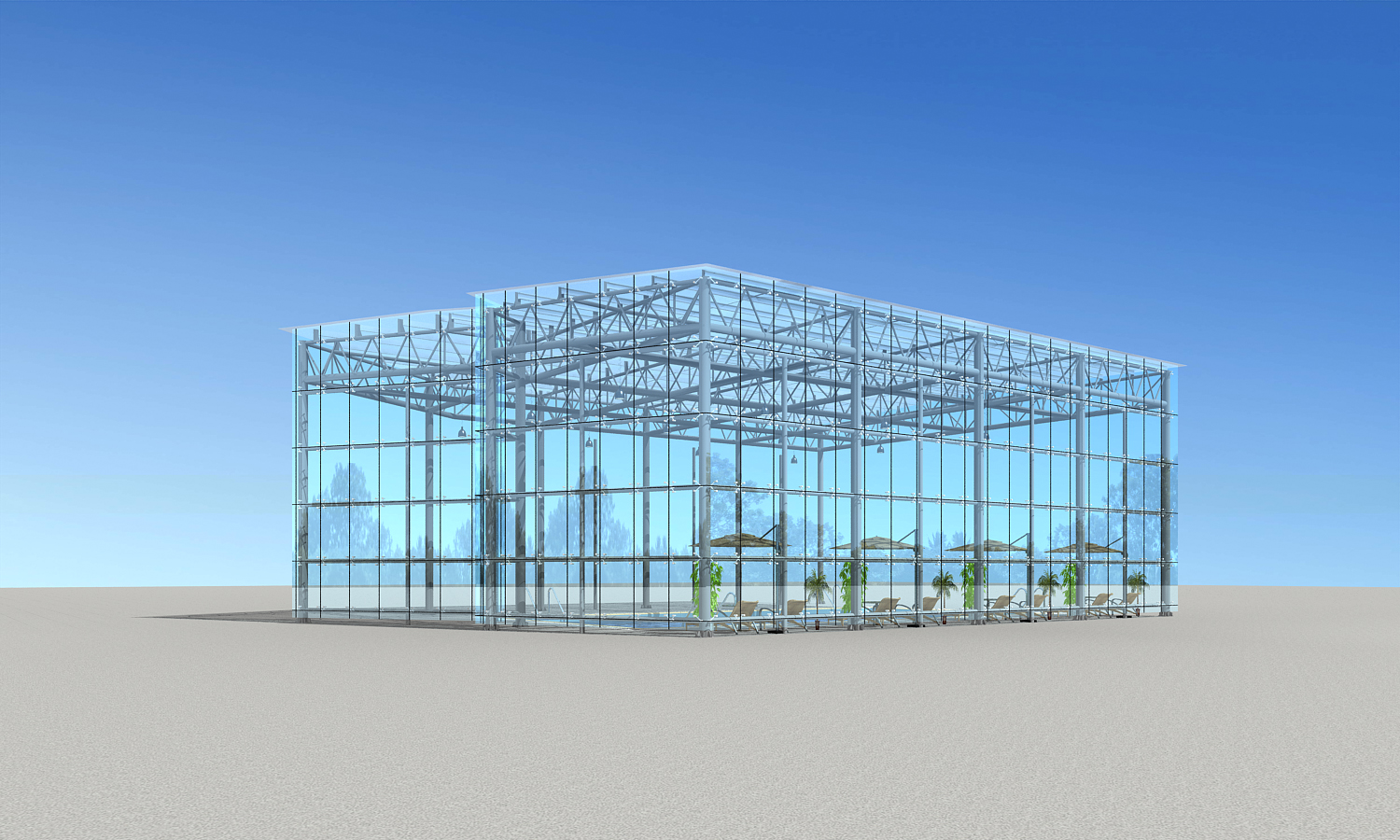 Outdoor Swimming Pool Covering Roof